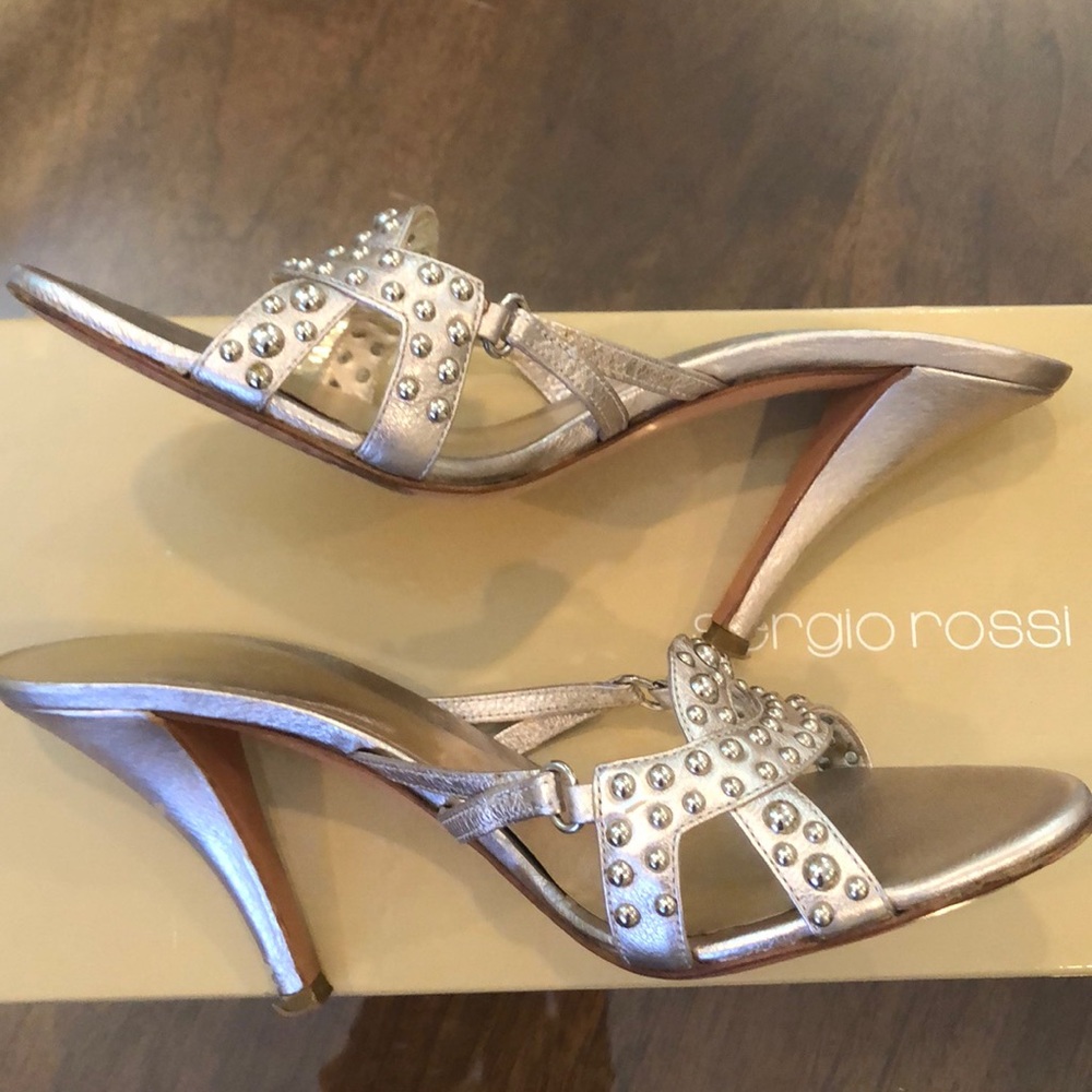 Sergio Rossi rose silver metal studded heel - Picture 6 of 8